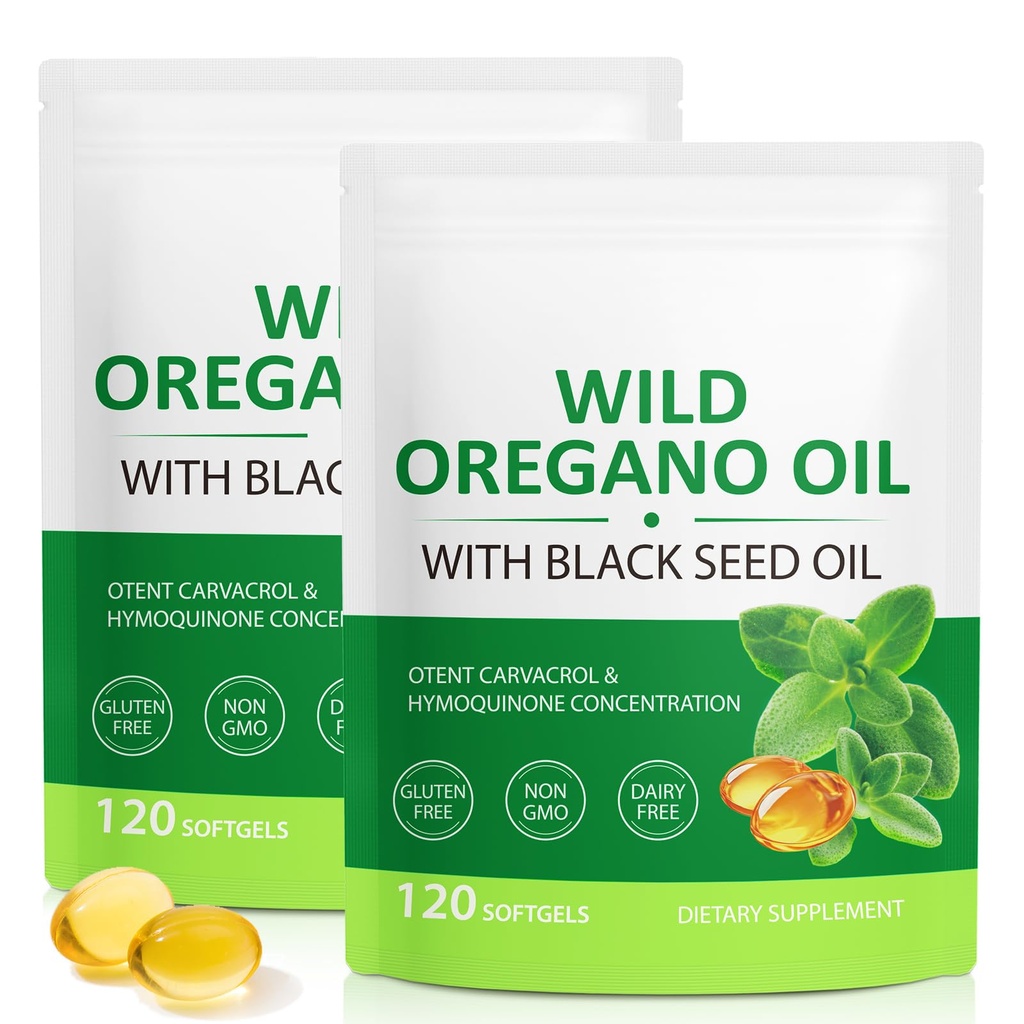 Oil of Oregano Softgels 6000mg, 2 in 1 Formulated with Black Seed Oil 200mg, Immune Support, Oregano Oil Capsules Organic, Natural Defense Supplement, Non-GMO, Easy to Swallow, 240 Softgels