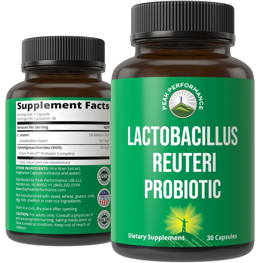 乳腺杆菌 Reuteri 50亿CFU 配有临床研究的PreticXOS Prebiotic-Gut健康和消化支持的Probiotic Capsules 补充剂-美国男女双方测试