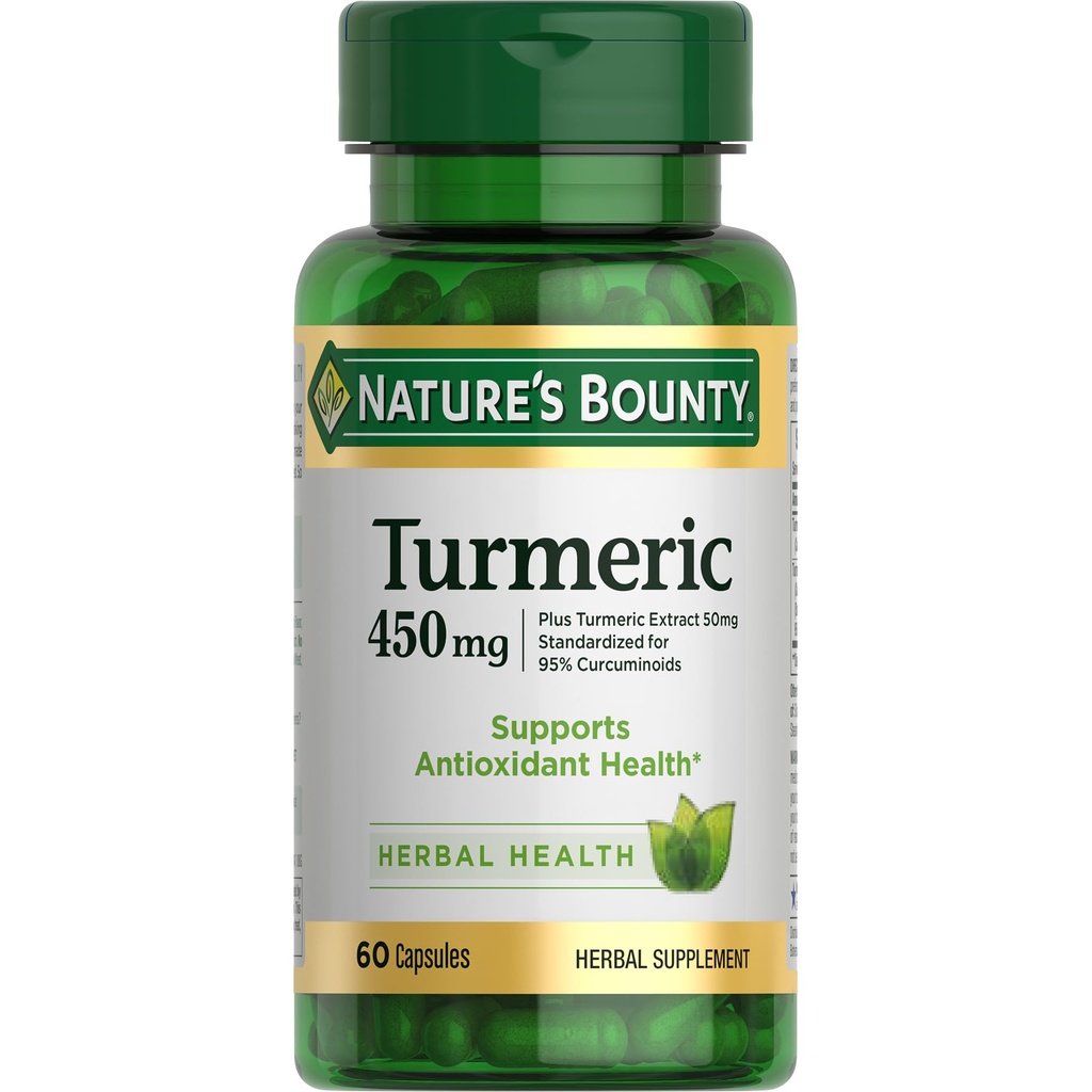 Nature's Bounty Turmeric Capsules, 草药补充植物抗氧化剂,450 Mg, 60 Ct