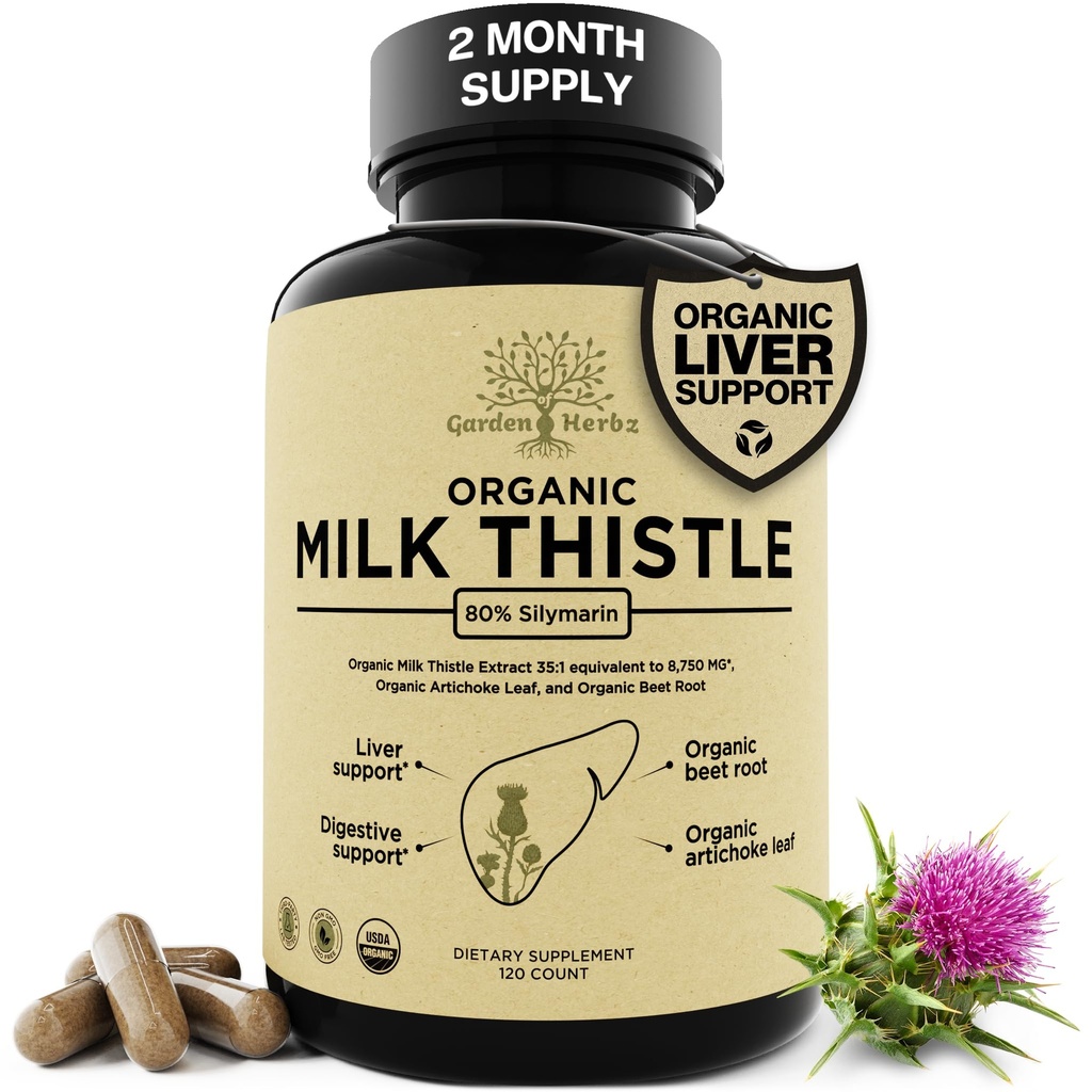 USDA 有机牛奶 硝基肝脏除毒补充剂 80% Silymarin,250毫克 Beet Root & Artichoke Extraction for Liver Support & Digestion,美国制造,120 Capsules(2个月供应)