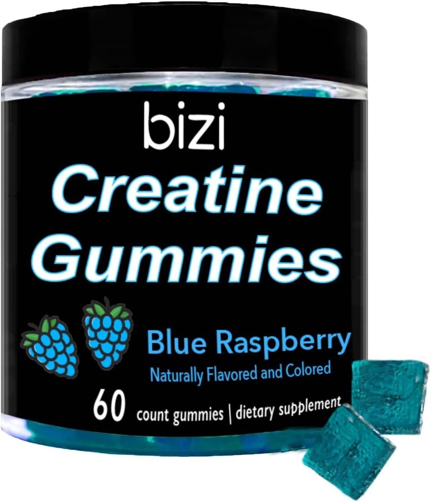 Bizi Creatine Gummys for Men and Women - 1g of Creatine Monhydrate per Gummy - 西瓜 Flavor - 工作,肌肉生长,以及恢复补充 - Vegan & Gluten Free (60 cm) (蓝莓)