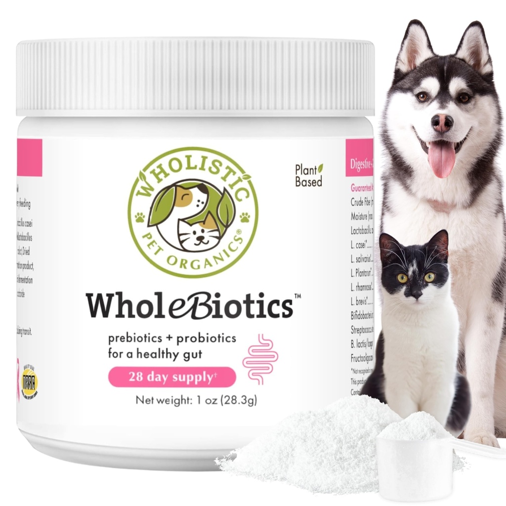 (原始内容存档于2019-03-04) (中文(简体) ). Wholistic Pet Organics Overbiotics - Daily Dog Probiotics for Digestive Health Supports & Immune Boost - 9 Strains - Prebiotics & Probiotics for Dogs & Cats - Gut Health for Dogs - 1 Oz - 28 Scoops.