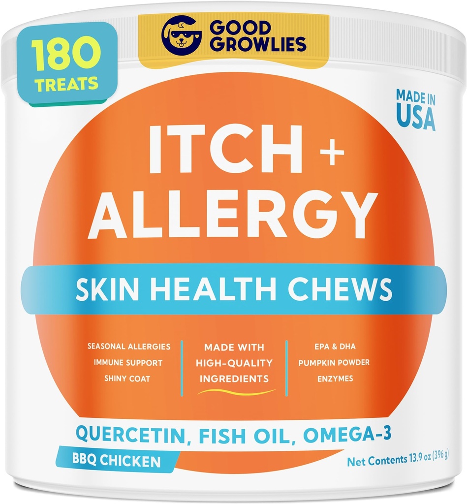 Dog Allergy Relief Chews — Anti-Itch Skin & Coat Supplement: No Fillers, Just Flavor - Itchy Skin Relief Treatment w/Omega 3 Fish Oil - Itching&Paw Licking - Dry Skin&Hot Spots - BBQ Chicken