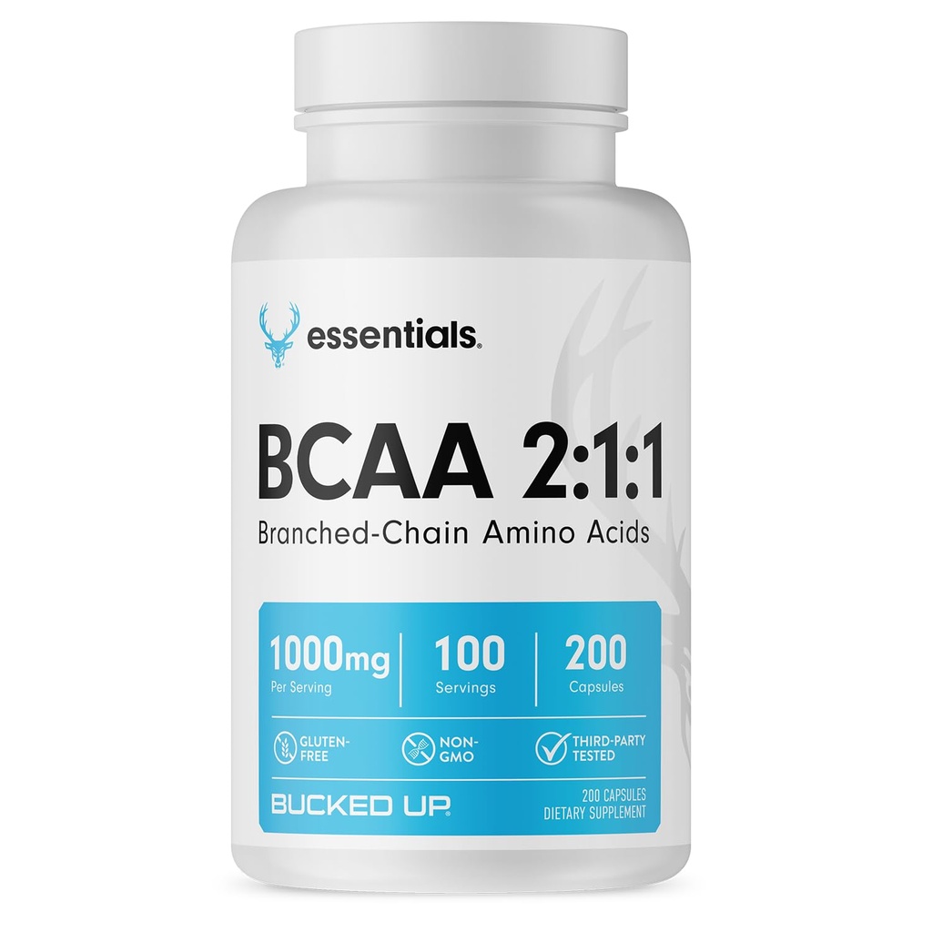 Bucked Up BCAA 2:1:1:1 Capsules QQ分支链氨酸 Supplement 1000mg Per service QQ Gluten Free,非 GMO,第三方测试 QQ BCAA supplement 100 services (200 Capsules)