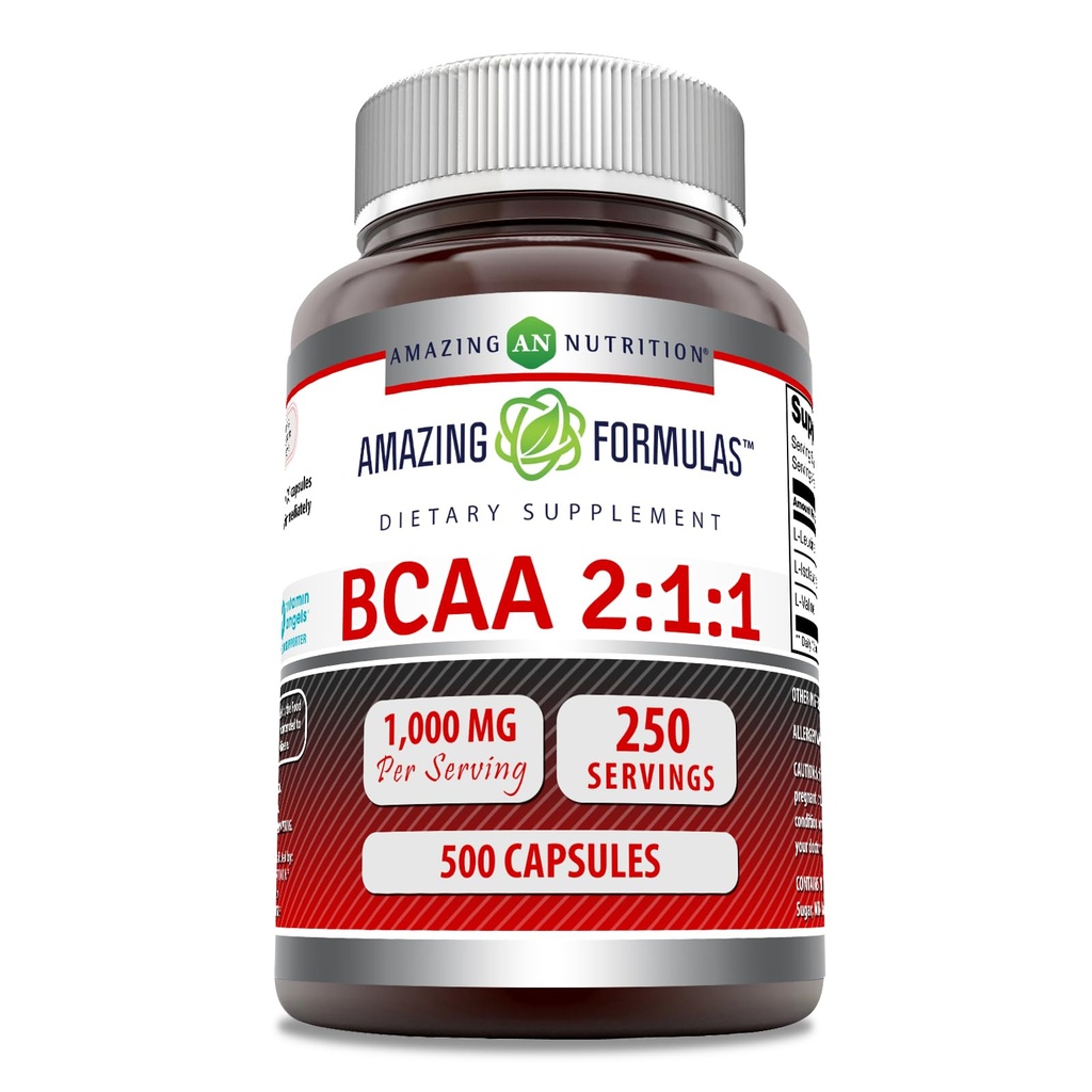 惊人的公式 BCAA 2: 1:1:1 1000 Mg Pervice QQ Capsules QX 分支链氨酸 Supplement QQ Non-GMO QQ Gluten-free QQ 在美国制造(1包,500个计数)