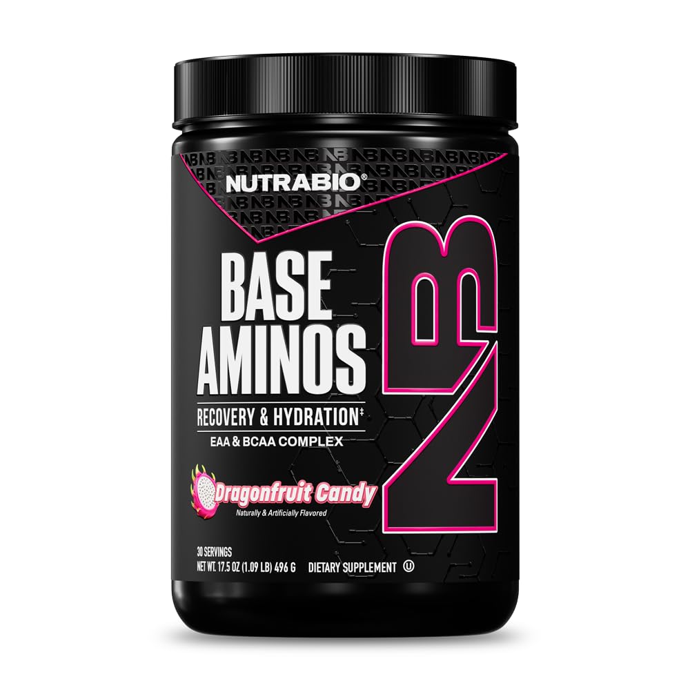 NutraBio Base Aminos EAA + BCAA Powder – 10g 基本氨酸补充剂,6g 2:1:1:1 BCAAs,2.8g 带电解质和吸收增强剂的水化矩阵 AstraGin® – 30 services-龙果糖