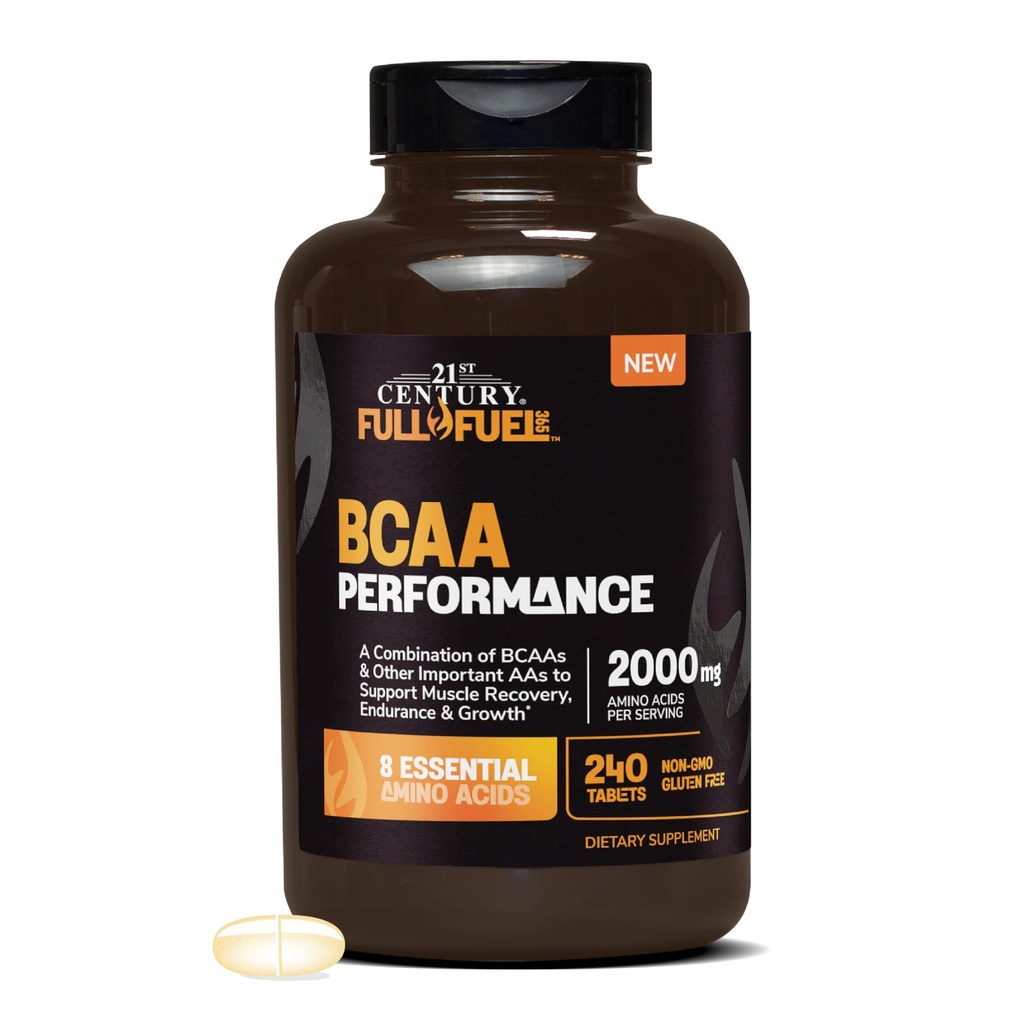 21世纪全燃料 365 BCAA 性能,2000 mg Pervice, 240 Counter, Gluten Free & N-GMO, 健身和肌肉支持氨酸补充剂