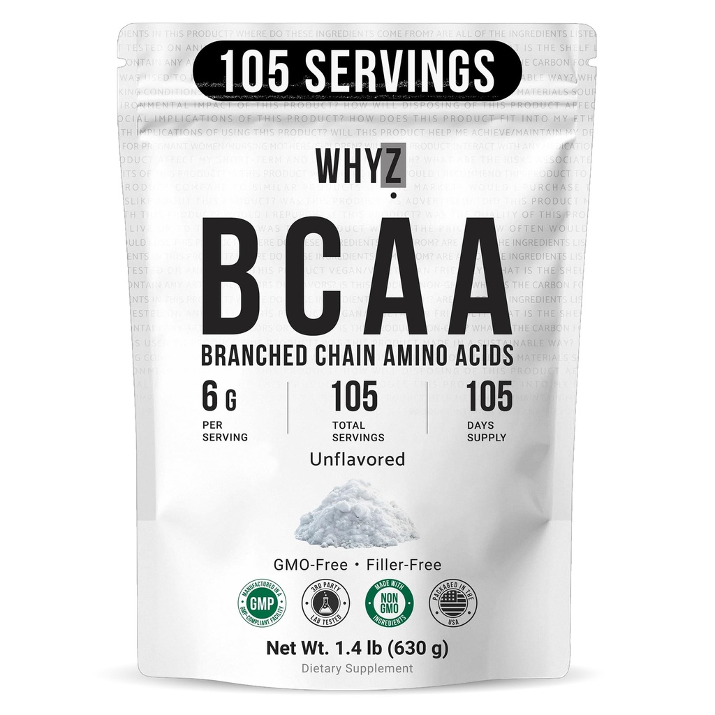 BCAA 粉末2:1:1, 纯卡卡AA 纯的男女氨基酸, 混合饮料和摇晃非GMO 添加剂的能量粉, 105种服务, 1.4磅(630克)