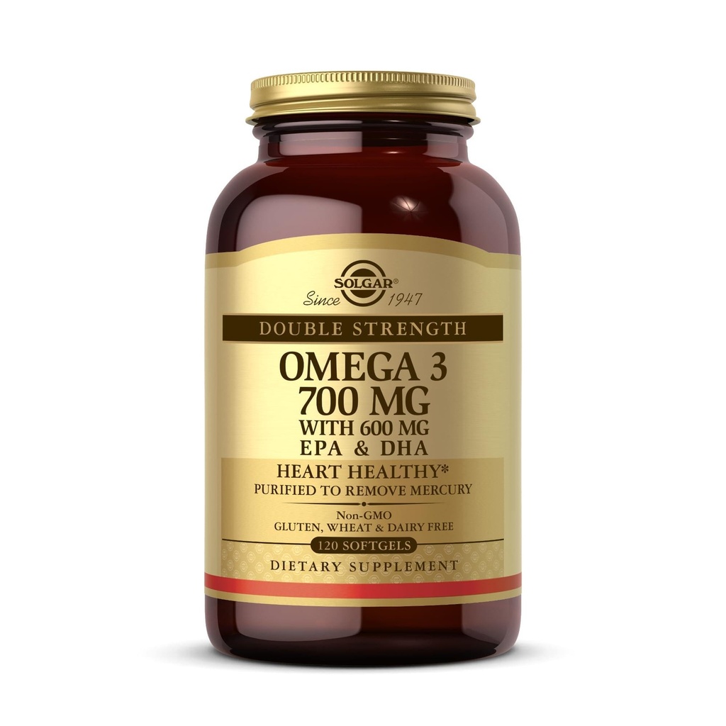 Solgar 双强 Omega-3 700 mg, 120 Softgels - 鱼油补充剂 - 支持心血管,联合和细胞健康 - 包含 EPA & DHA Omega 3 Fatty Acids - Gluten Free - 120 services