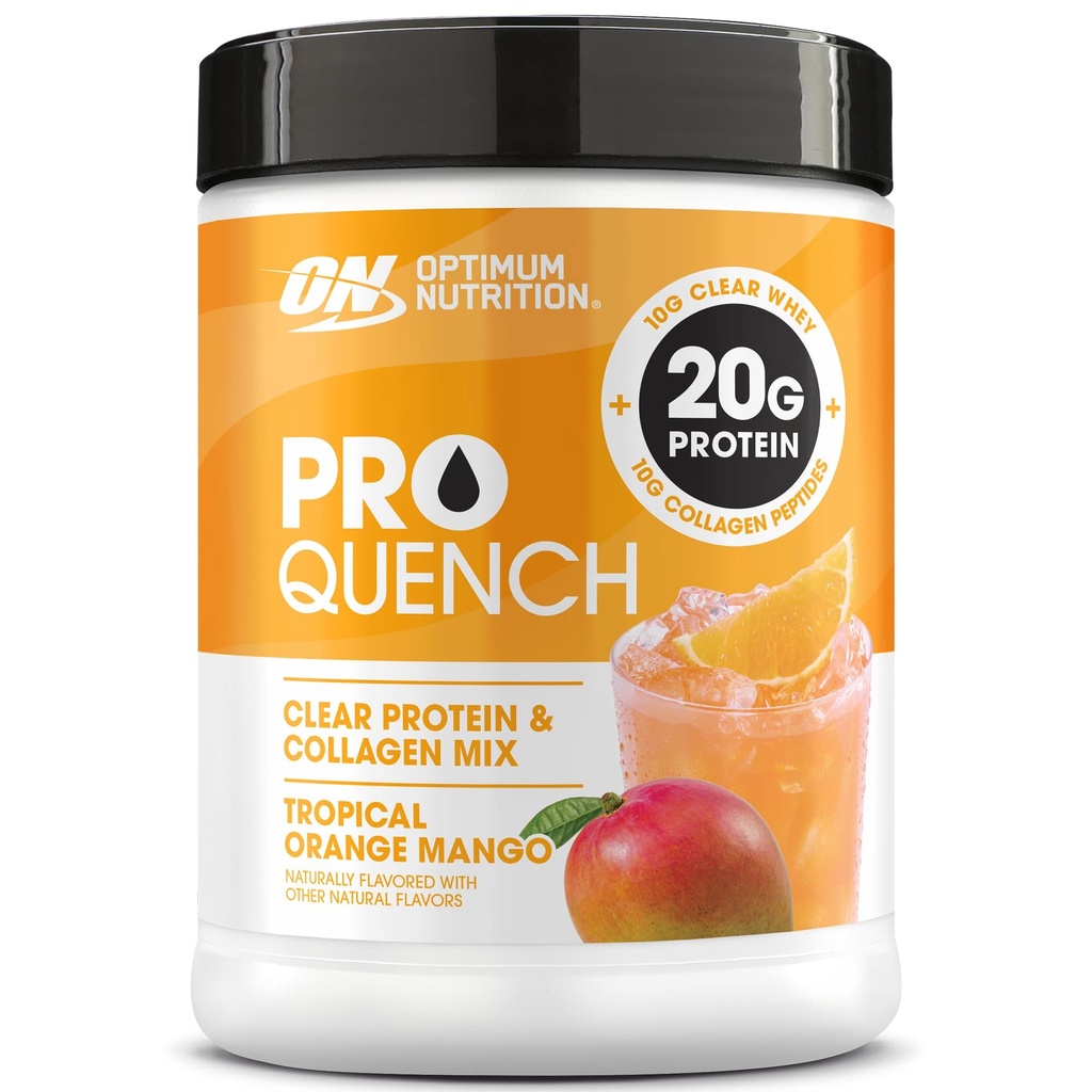 最佳营养 Pro Quench, 10g 清蛋白, 10g Collagen peptides & Electrolyte 饮品混合剂, 热带橙色芒果, 20种服务, 520克(包装 5月 Vary)