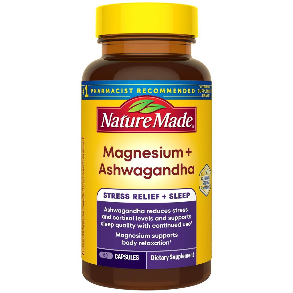 Nature Made Magnesium + Ashwagandha Capsules, 60 Capsules