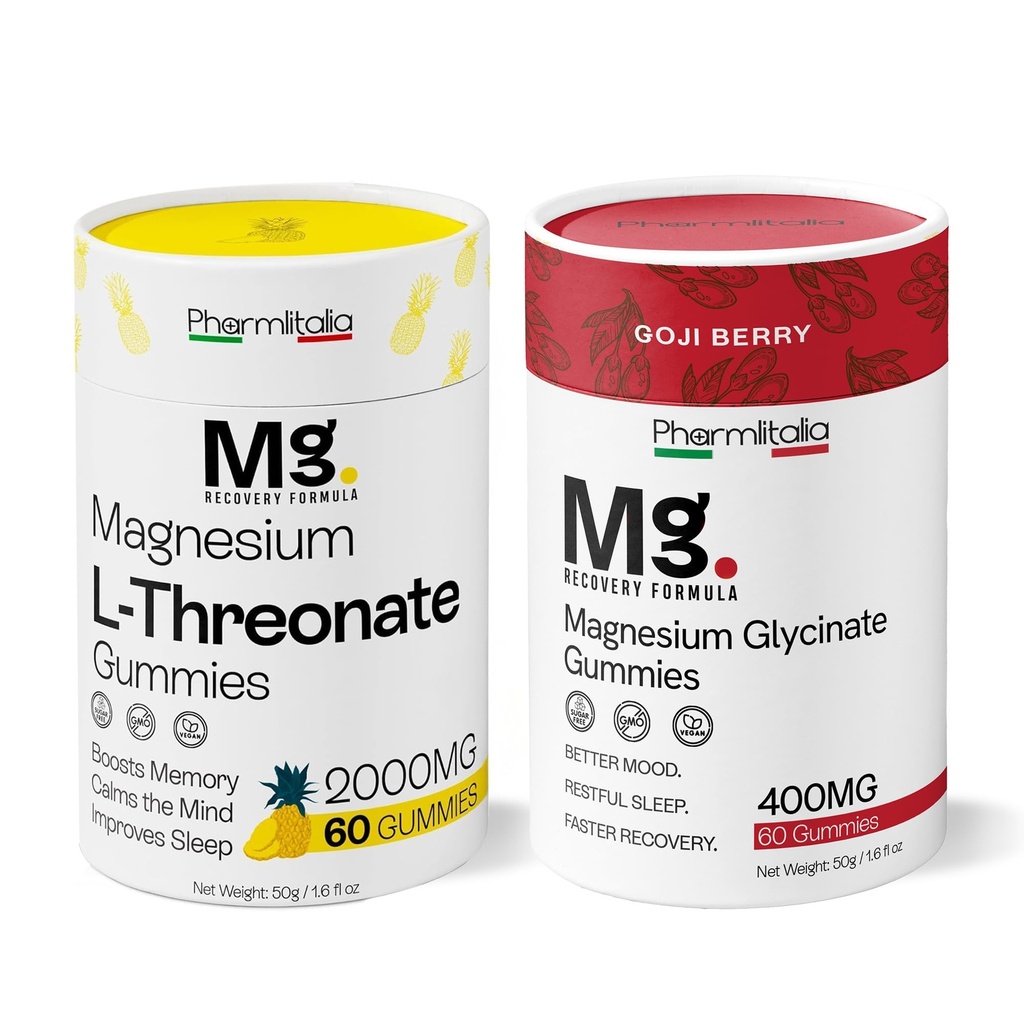 Gummys Bundle – Glycinate 400mg for Sleep, Relaxation & Muscle Support + L-Threonate 2000mg for Brain, Memory and Focus Support (Gojiberry, 60 Ct Each) (Gojiberry, 60 Ct ) (英语).