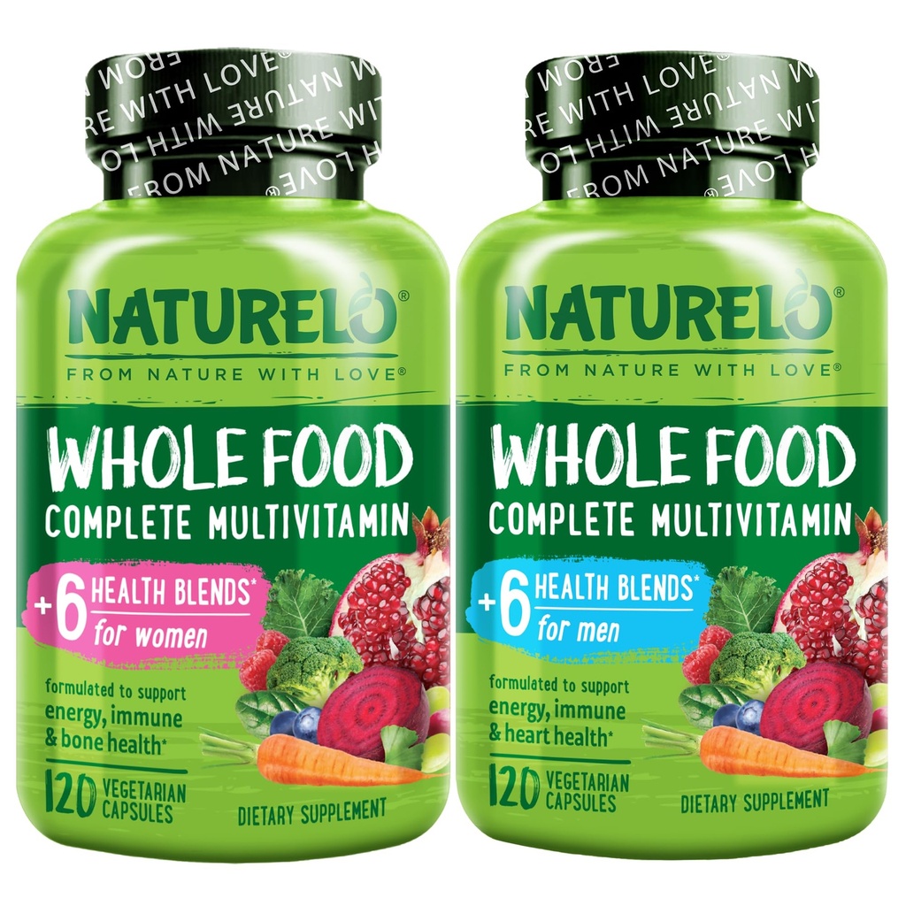 NATURELO Whole Food Multivitamin for Women - 120 Capsules and Whole Food Multivitamin for Men - 120 Capsules Bundle