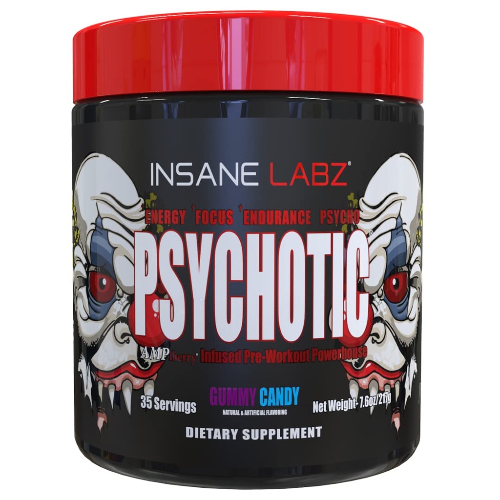 Insane Labz 精神科,高兴奋剂预研粉,极端耐久能量,与Beta Alanine,Creatine Monohydrate DMAE,35 Srvgs (Gummy Candy) 的专注和耐久性.