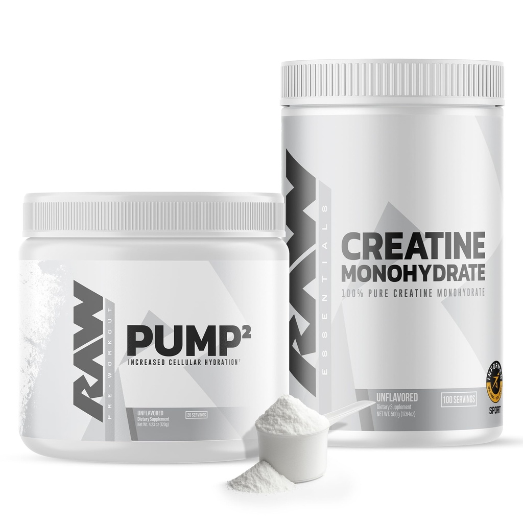 RAW 营养 Creatine 单水合物和无味的前期工作粉盒