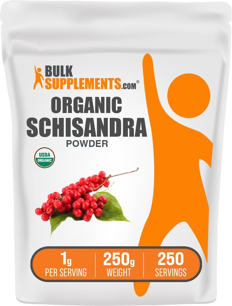 Bulk Assupports.com 有机Schisandra 粉末 - 有机Schisandra 补充剂,来自Schisandra Berry - Gluten Free - 1g per service,250g (8.8 oz) (Pack of 1).
