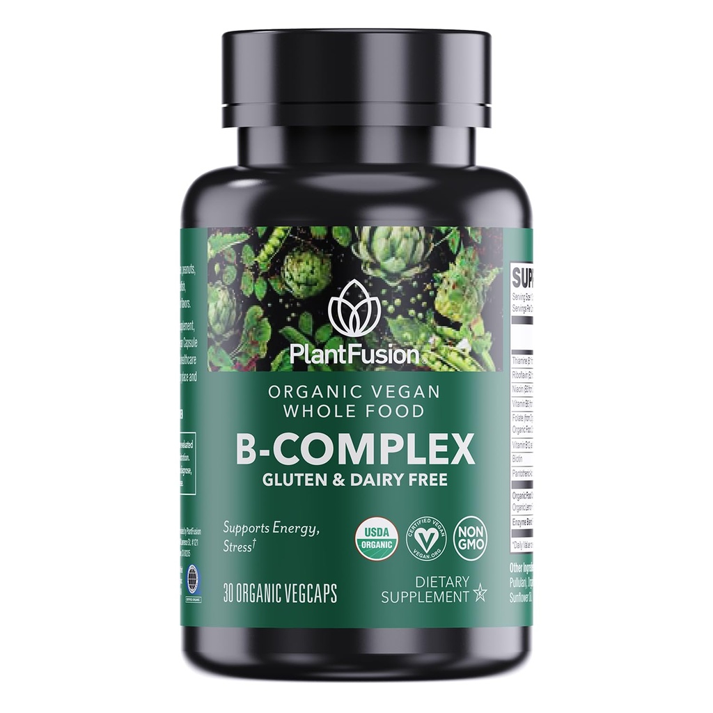 植物融合 有机维生素B-复合物,Vegan 能源与代谢全食品补充剂,甲基化B12,Guava,Lemon & Basil,Non-GMO,Gluten-Free - 30 Capsules