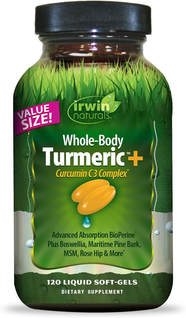 Irwin Naturals 整体- Body Turmeric + Crucumin C3 复合体 - 120 液态软胶 - 与 Boswellia, 海洋松树 Bark, MSM & Rose Hip 合作