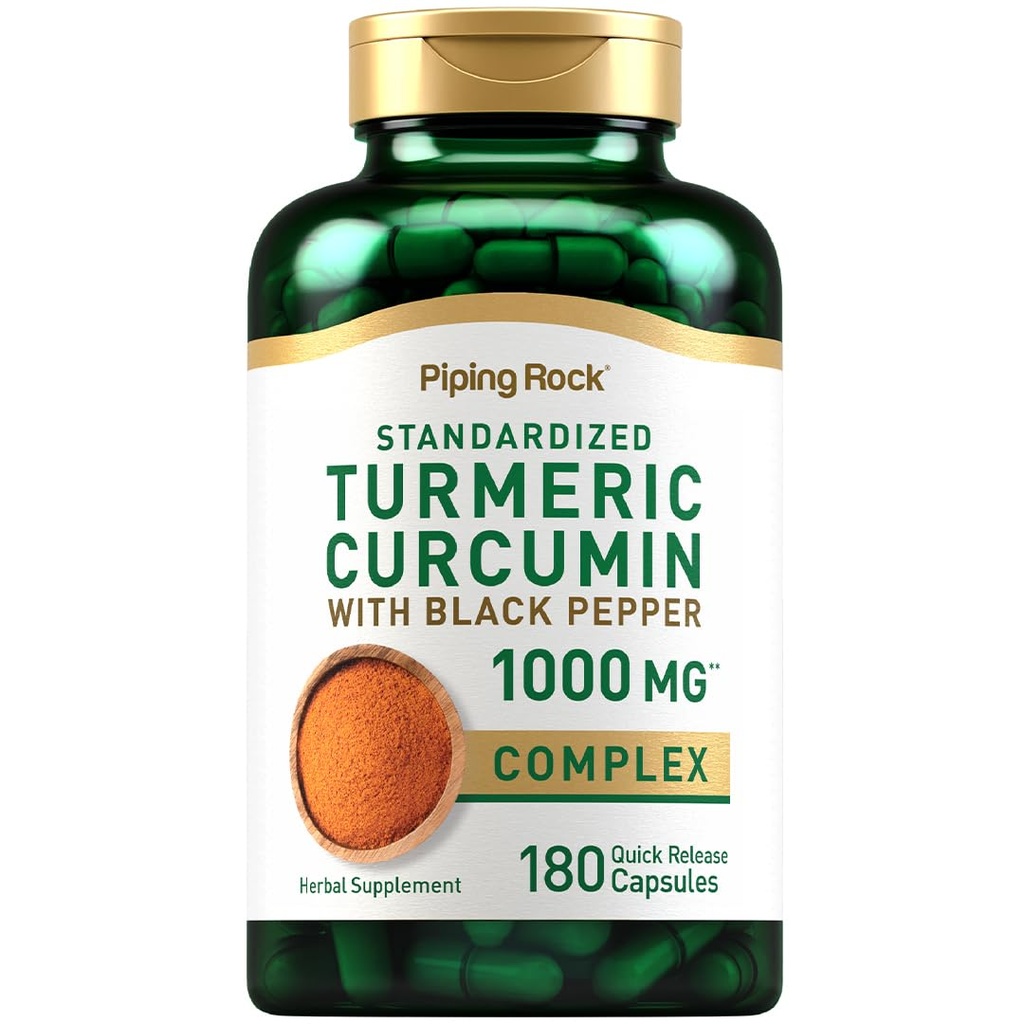 Piping Rock Turmeric Curcumin with Black Pepper Extraction | 180 Capsules | 复合草药补充 | Non-GMO, Gluten Free | | | |