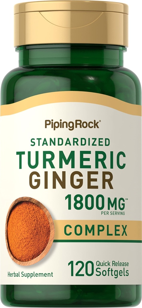 Piping Rock Turmeric and Ginger Supplement 120 Softgel Capsules 配黑胡椒 提取器 草药提取器 复合器 → Non-GMO, Gluten Free