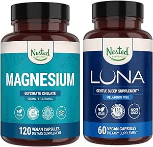 Nested Naturals Luna Melatonin- Free Sleep Aid & Glycinate 甘油酸镁,用于改善睡眠、放松和恢复(180卡普勒)