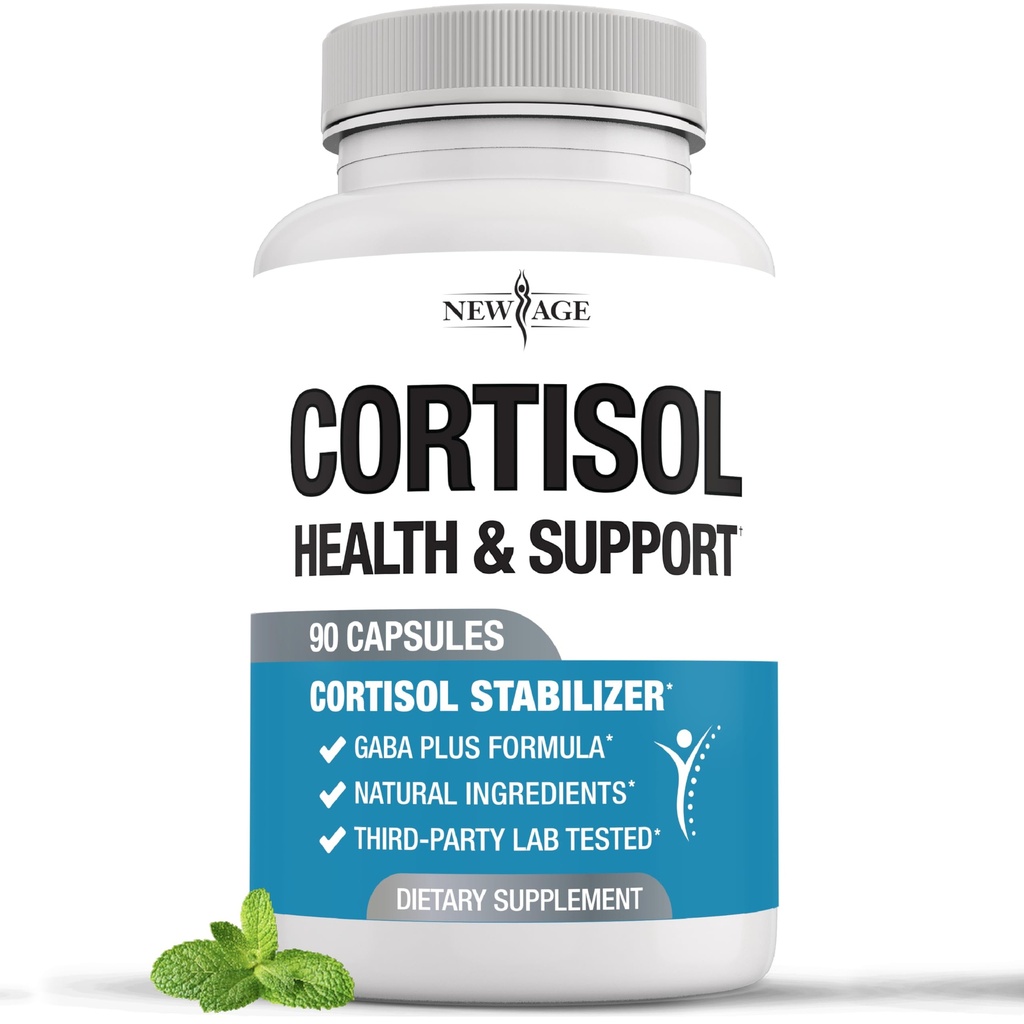 NEW AGE Cortisol Supplement for Women - Cortisol Detox Manager Reducer- Ashwagandha, GABA, 5 HTP, L-Tryptophan, L-Theanine - 90 Count