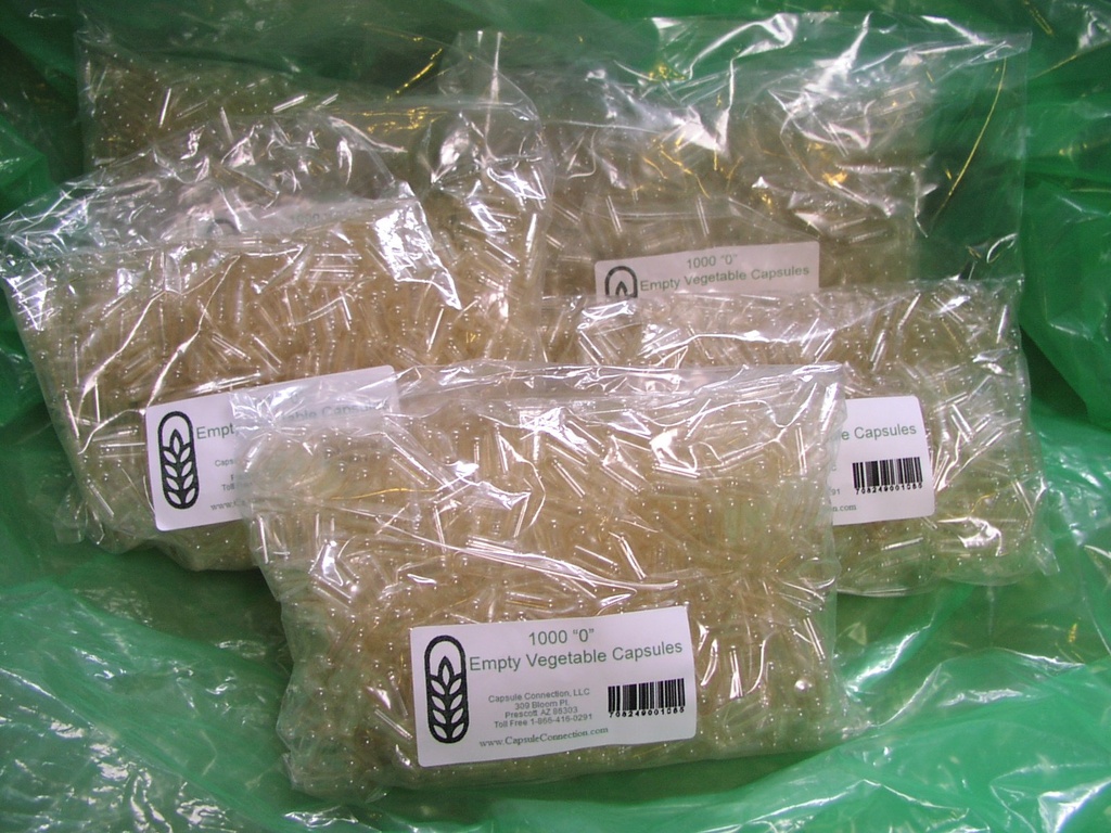 5000 Bulk Wholesale Empty Vegetable Capsules, "0" Size, 5 1000 Count Bags