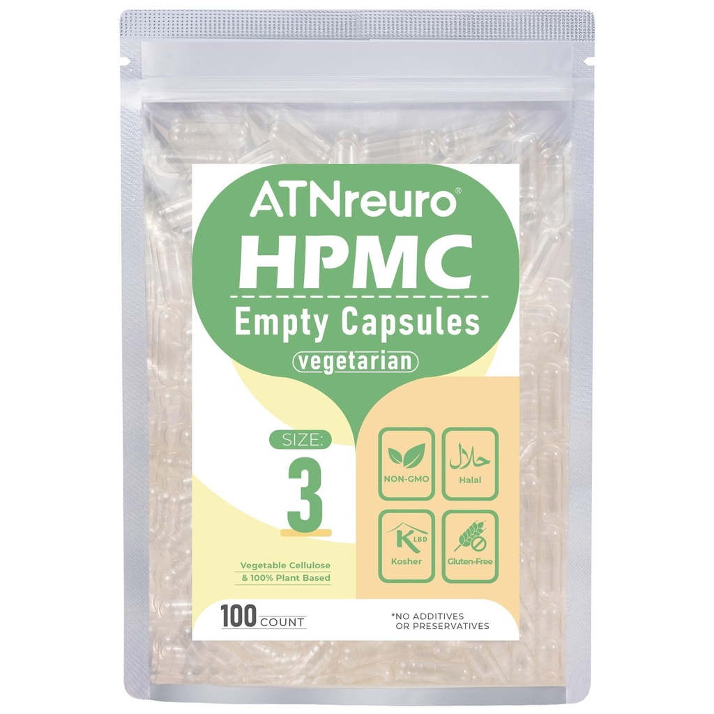 Empty Vegan Capsules Size 3-Clear Small Empty Capsule 100 Count, 100% Vegetable Cellulose, Non-GMO, allergen-Free,Fillable DIY Capsules for Supplements, Powder, Herbs