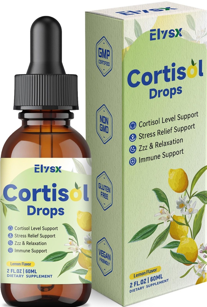 Cortisol Supplements for Women & Men, Cortisol Wellness Liquid Drops for Hormone Balance, Relaxation, Zzz, Stress, Focus Support with Ashwagandha, Rhodiola, L-Theanine, Lemon Flavor, 2 FL OZ