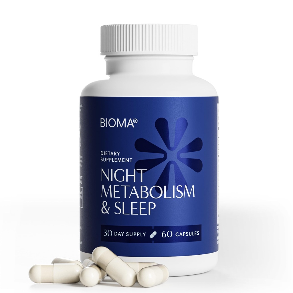 BIOMA Night Metabolism & Sleep - Supports Digestion, Energy Metabolism & Restful Sleep with Melatonin, Vitamin D, Magnesium & More - 60 Capsules (30-Day Supply)