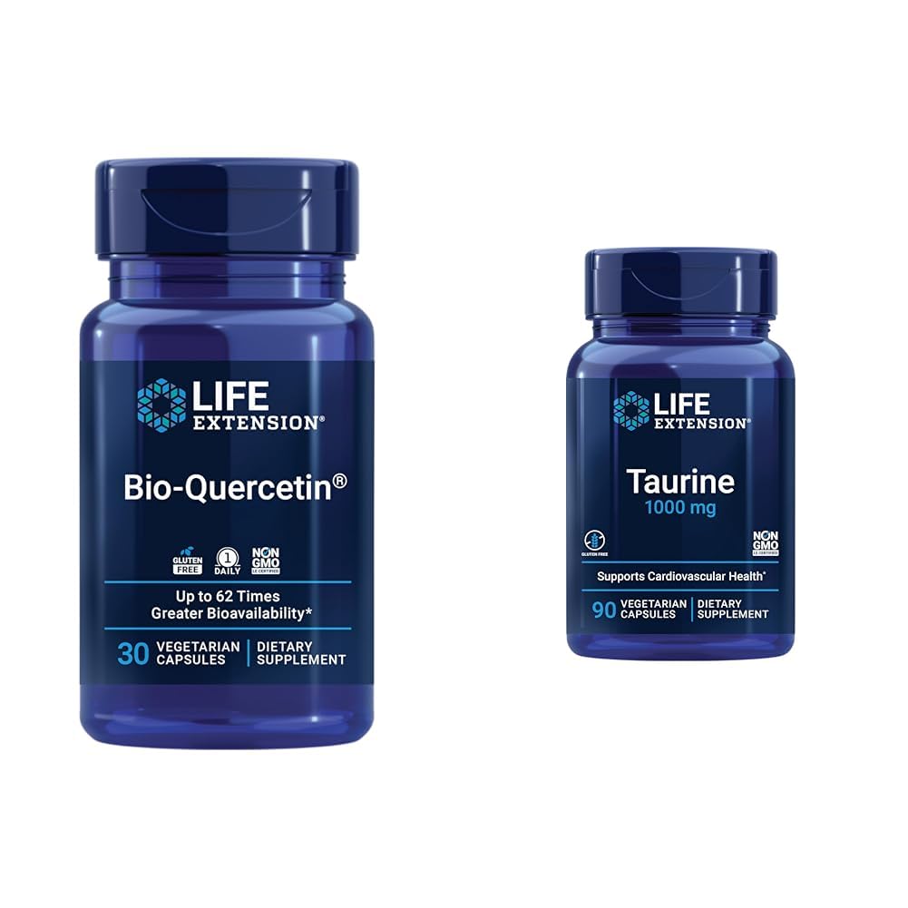 寿命延长 生物-奎西丁 30 Capsules & Taurine 1000mg 90 Capsules Bundle