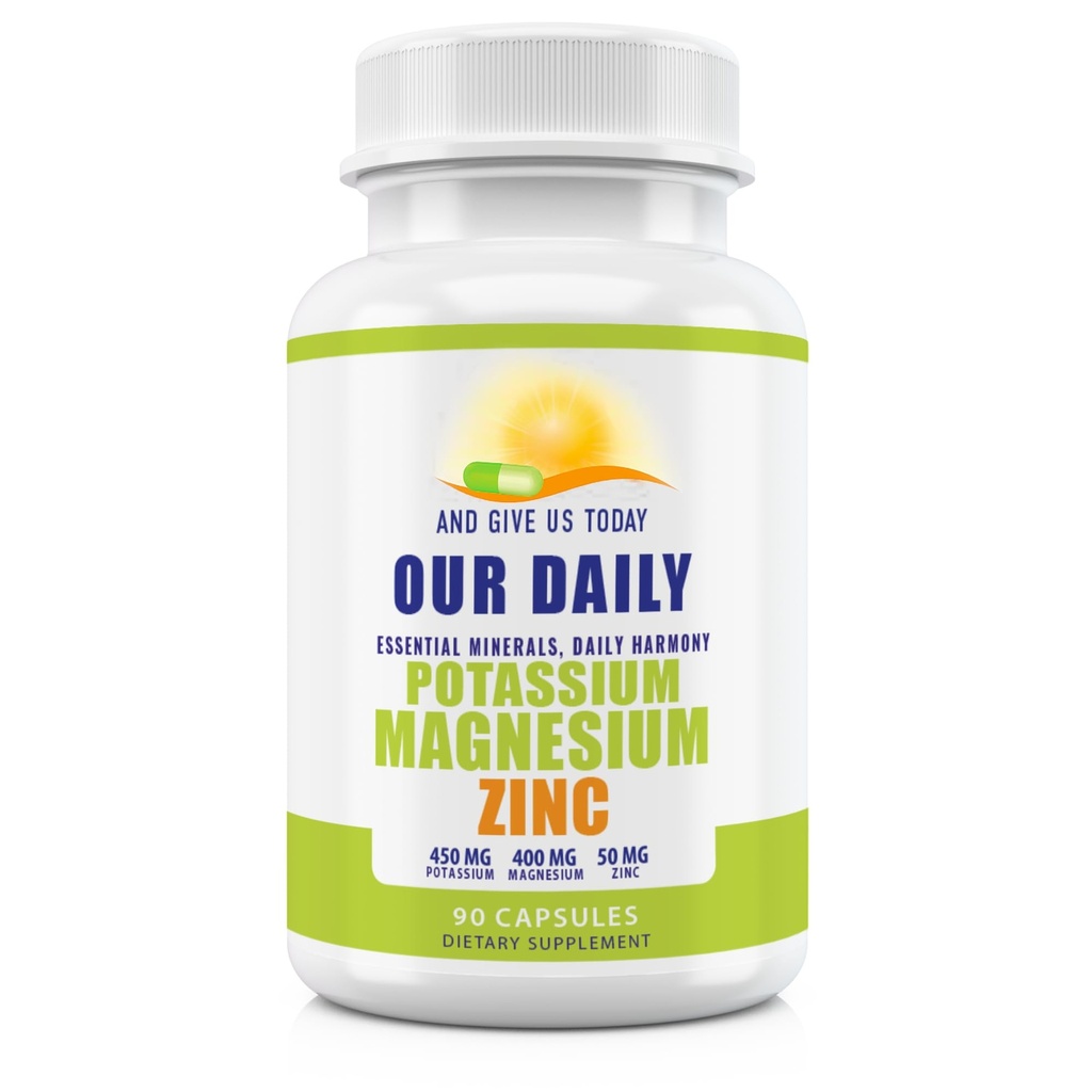 镁钾补充剂 W 锌 - 90 Capsules 400MG 镁,450MG 钾,50MG 锌用于血管健康 – 高吸收 Vegan用于腿板和睡眠