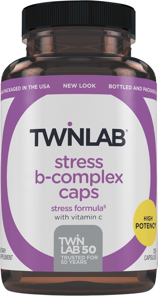 Twinlab压力B-Complex Caps - 配有维生素B12和B6-250卡普尔的能源支助补编