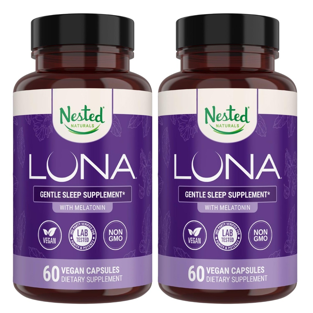 Nested Naturals Luna睡眠援助 -- -- 为具有自然来源成份的成年人提供非哈比人天然睡眠药丸 -- -- Valerian Root、Melatonin、Chamomile、Lemon Balm和More -- -- 120 Vegan Capsules