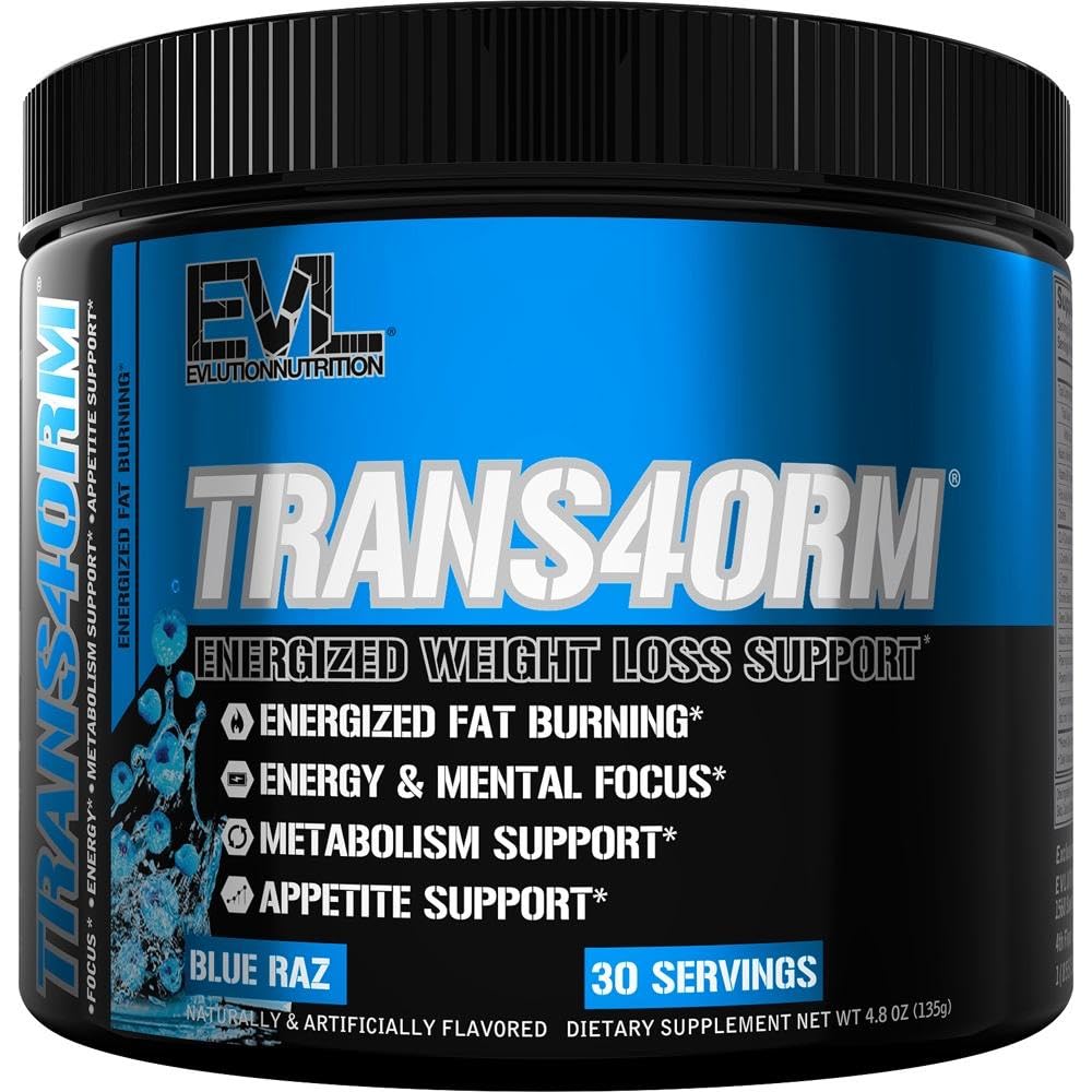 Evlution Themogenic Fat 燃烧支持粉末营养 Trans4orm Fast Action Energy Powder 与CLA Carnitine和Alpha GPC支持快速代谢减重和精神焦点 - 蓝色Raz