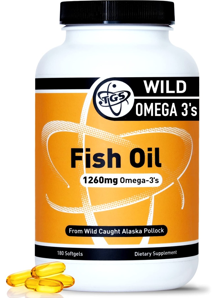 TGS 三强Omega 3 鱼油增产 - 1260mg EPA DHA 男女 - Burpless,纯Omega 3 来自野生阿拉斯加的脂肪酸 Triglyceride Form - 180 Capsules, 90 services