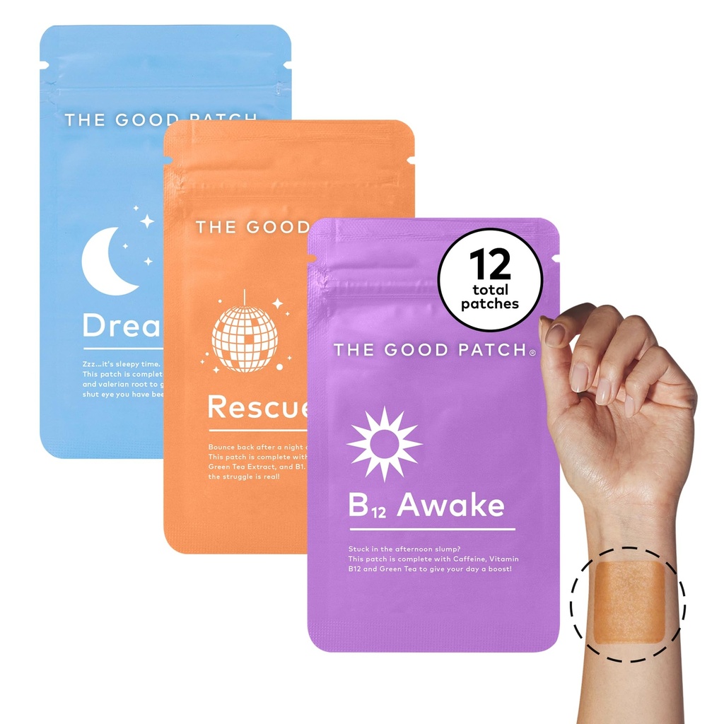 The Good Patch Daily Balance Patches - Awake B12 for Energy, Rescue for Recovery, and Dream for Sleep - Plant-Powered (12 Patches)