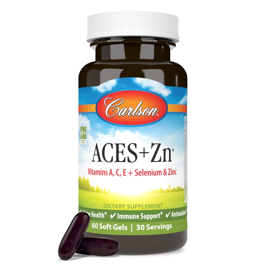 Carlson - ACES + Zn,维生素A,C,E +硒和锌,细胞健康和免疫支持,抗氧化剂,60软胶