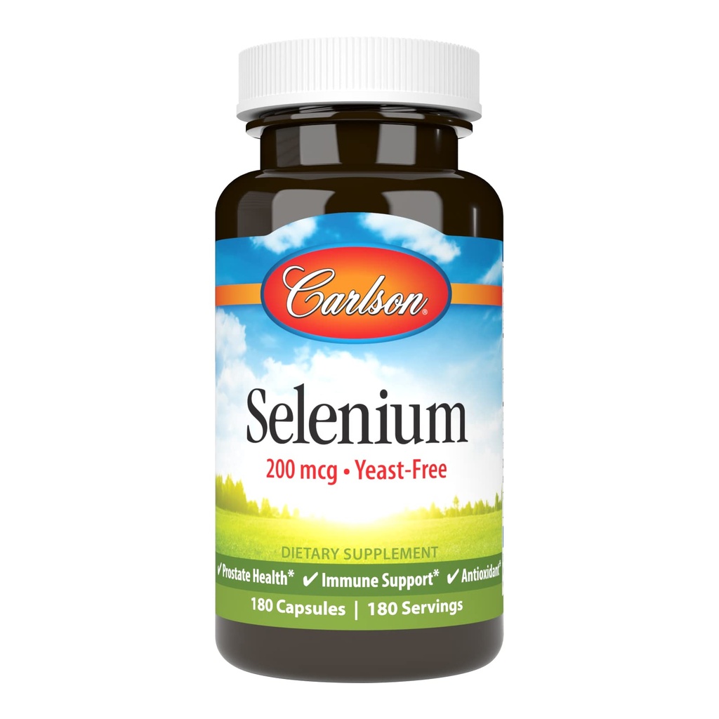 Carlson - Selenium, 200 mcg 无酵母, 前列腺健康和免疫支持,抗氧化剂,180胶囊