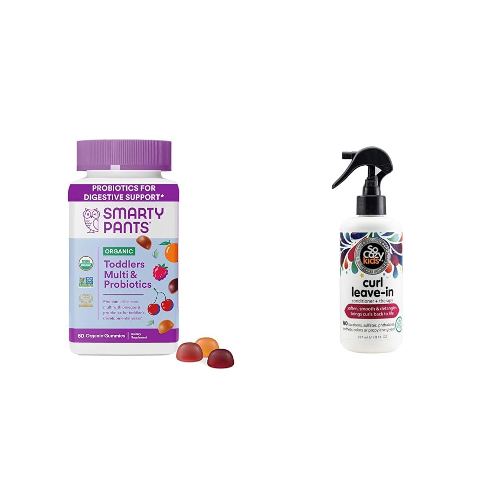 SmartyPants Organic Toddler Multivitamin Gummies & So Cozy Leave in Conditioner for Kids' Curly Hair, 60 Count
