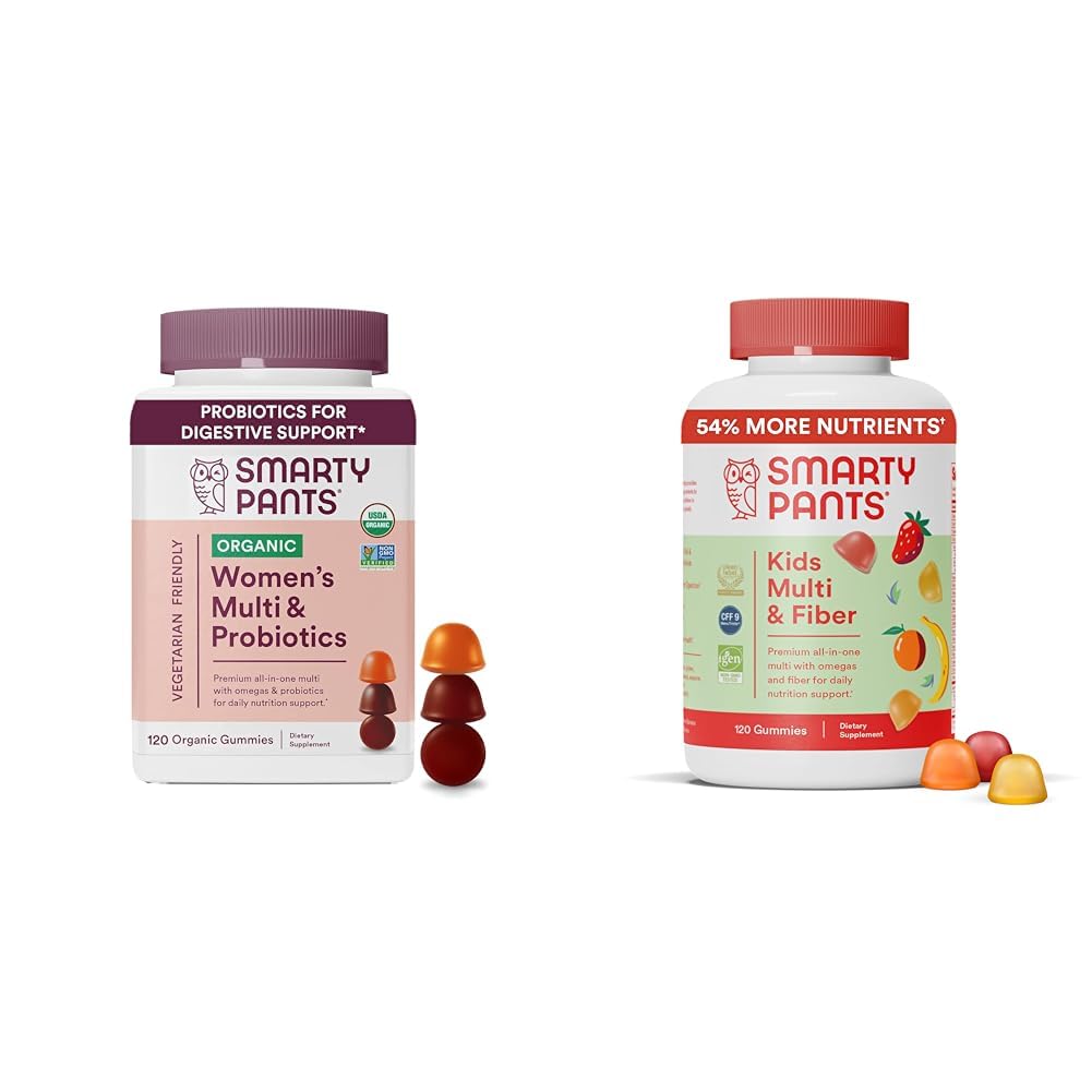 SmartyPants Organic Women's Multivitamin Gummies and Kids Multivitamin Gummies with Omega 3 Fish Oil, Vitamin D3, Methylfolate, Probiotics, and Fiber, 120 Count