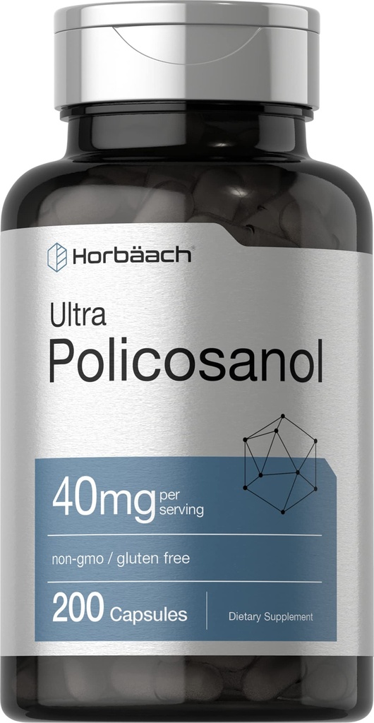 Horbäach Policosanol 40mg → 200 Capsules → Non-GMO 和 Gluten 免费补编
