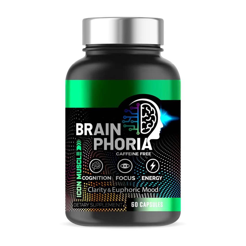 BRAINPHORIA | Mental Clarity | Euphoric Mood | Mental Focus | Memory | Brain Nootropic | Brain Supplement Men & Women | Cognitive | Focus | Lion's Mane Vitamins | Nootropics | 60 Capsules
