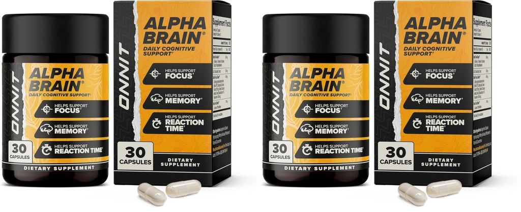 ONNIT Alpha脑神经性大脑补充剂,供男女使用,IGEN非GMO测试,记忆,精神清晰,认知支持和有L-Theanine和维生素B6的焦点盖,30 Counters (Pack of 2)
