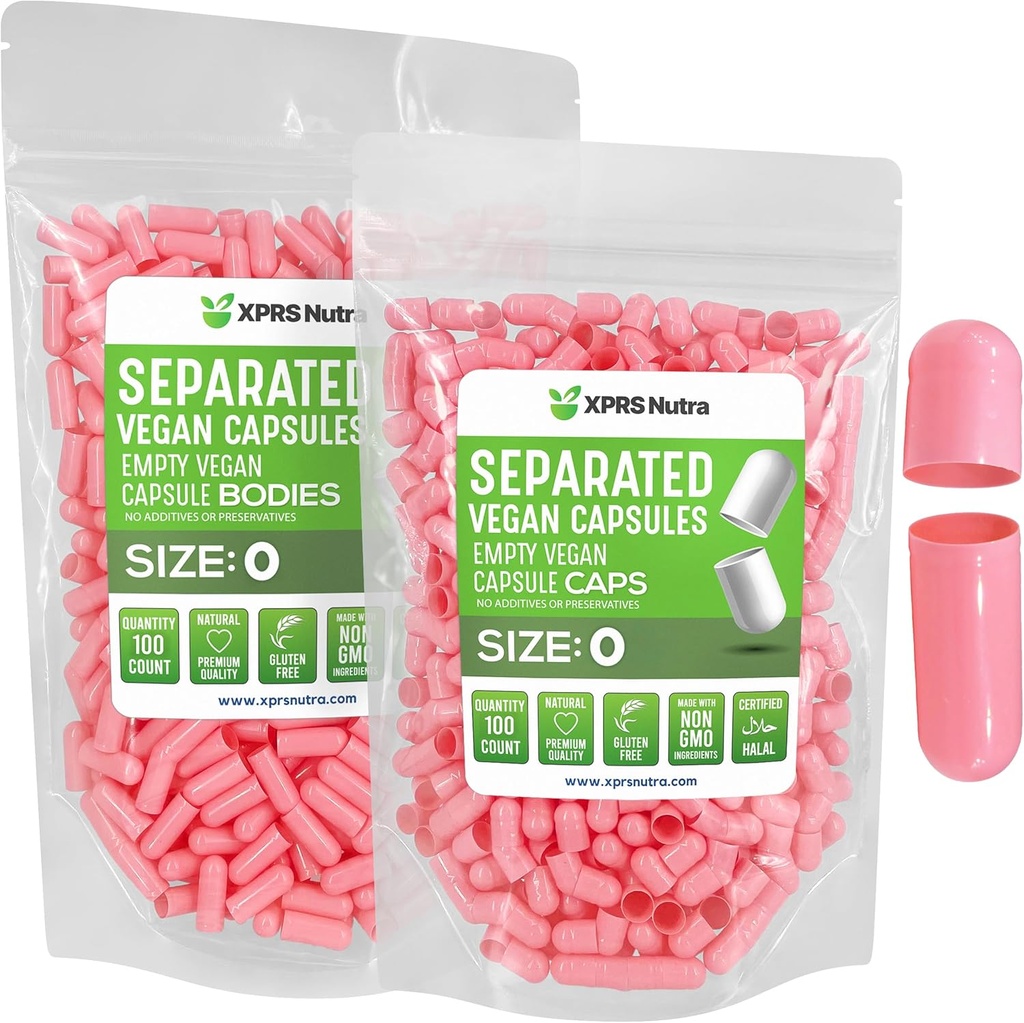 XPRS Nutra Vegan 大小 0 分离的卡普勒斯 - 100 个在包中分离的 Premium 空卡普勒斯 - Pills 0 空用于 DIY 补充填充 (Pink)