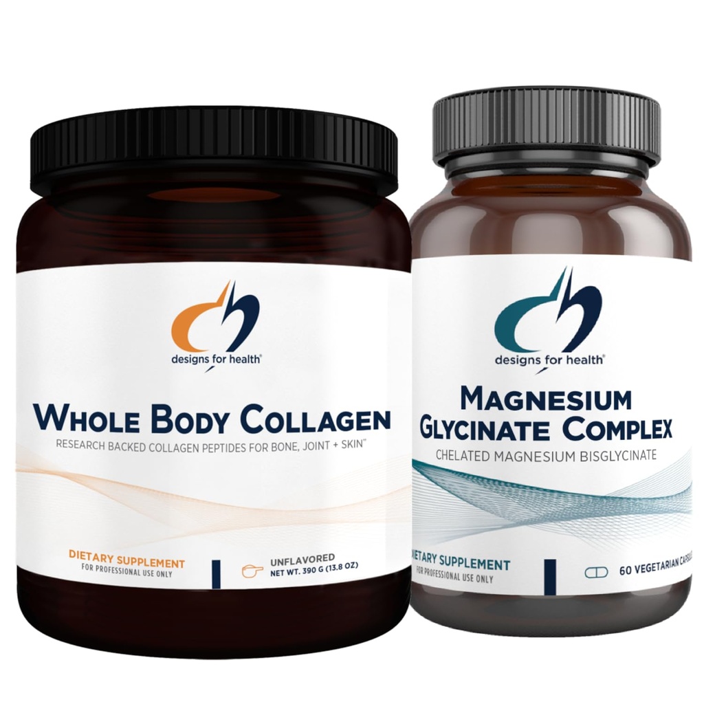 用于健康镁甘油综合体(60 Capsules)和全体Colagen(30 services)的设计 包 - 高吸收镁,配有Premium Colagen粉,以支持骨骼,皮肤和联合