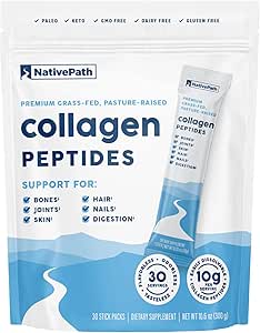 原生Path Collagen Peptides蛋白棒包 - 水解1型和3型Collagen粉,用于皮肤、毛发、钉子 - 30种
