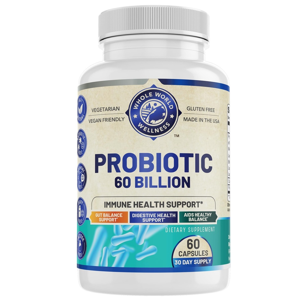 Probiotic 60亿CFU/g QQ Immune, 消化和古特健康支持 QQ支持便秘, Gas & Bloating QQ All Natural, 乳品自由, 索伊自由 60 Capsules QQQ 在美国制造.