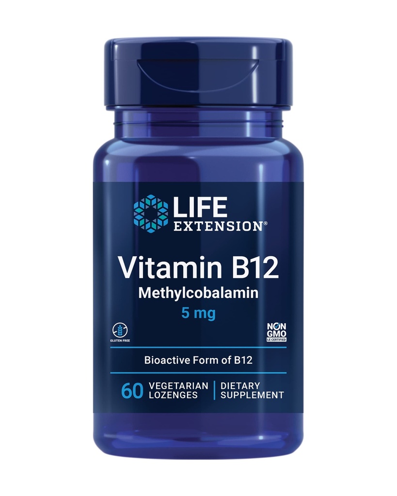 寿命延长 维生素B12 甲基Cobalamin, Nerve 健康补充剂,认知支持,能量维生素,甲基Cobalamin B12,5毫克,快速溶解,无胶体,非GMO,蔬菜,60洛桑根