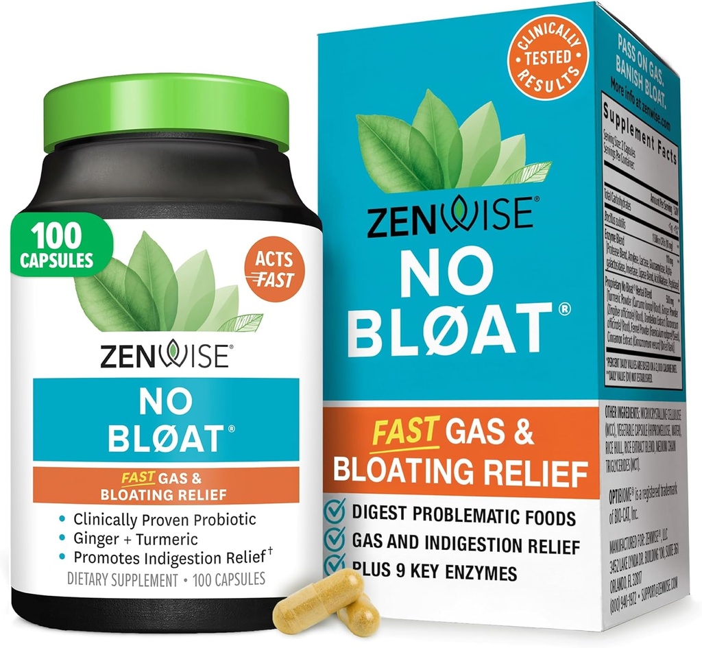 Zenwise Health No Bloat Digestive Enzymes for Gut Health, Gas & Bloating Relief - 多酶文摘增刊 Probiotics, Ginger, Turmeric Dandelion & Lactase - 男人和女人 - 100 Counter
